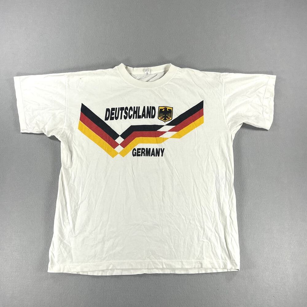 Vintage 80s Deutschland Germany White Tee Mens Size XL Made In West Germany